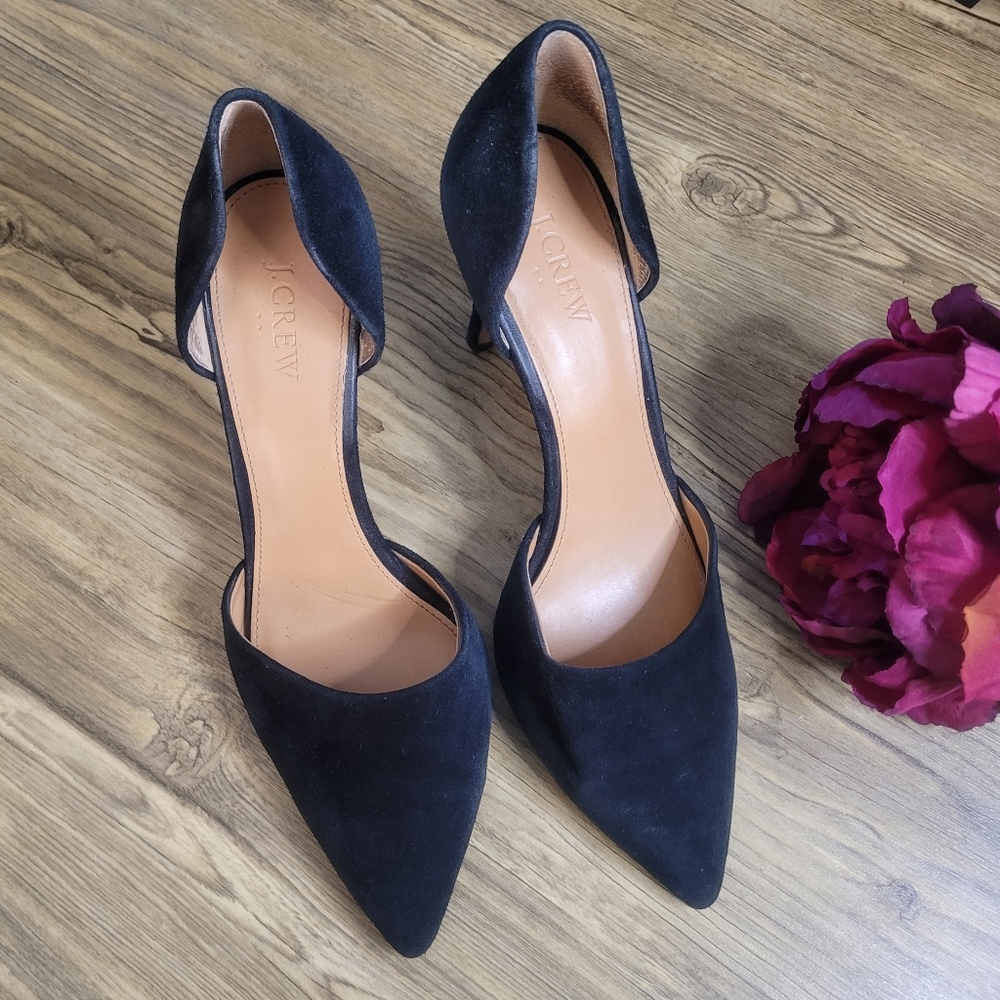 JCrew Factory Black Suede d'Orsay pumps heels Women’s Size 10